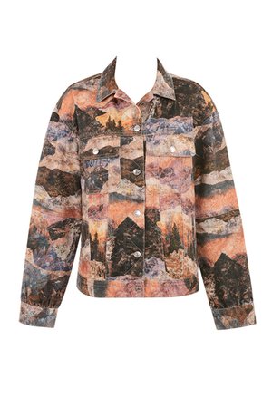 'Thoughts' Landscape Print Oversized Denim Jacket - Mistress Rock