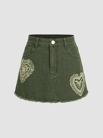 green denim skirt with hearts