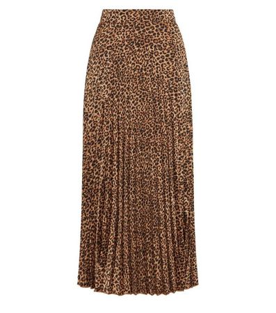 Brown Leopard Print Pleated Midi Skirt | New Look