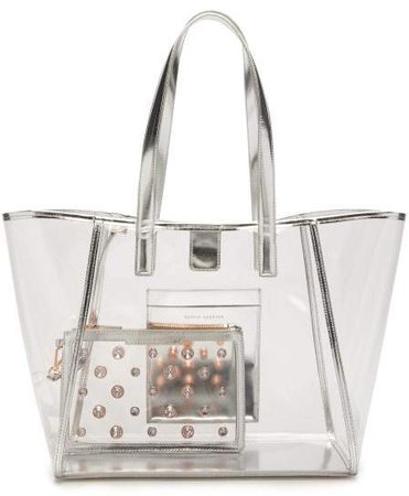 Dina Leather Trimmed Pvc Tote Bag - Womens - Silver