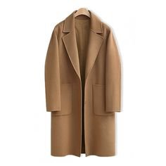 Oversized Notched Lapel Single Breasted Long Sleeve Plain Tunic Coat (3.695 RUB) ❤ liked on Polyvore featuring outerwear, coats, jackets, long sleeve coat, wool coat, single-breasted trench coats, oversized coat and brown wool coat