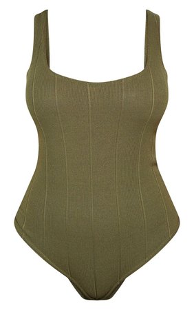 Shape Olive Bandage Scoop Back Bodysuit | PrettyLittleThing
