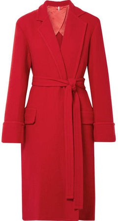 Belted Wool Coat - Red