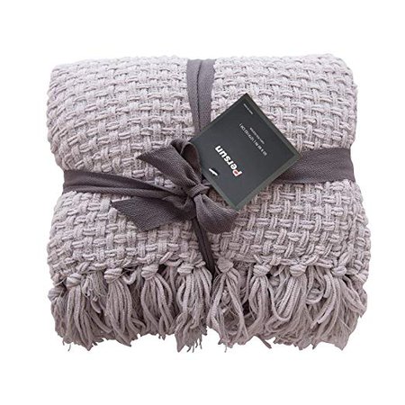 Amazon.com: PERSUN Lightweight Throw Blanket Soft Decorative Knit Blankets Fringe Sofa Couch Home Decor, 50" x 60", Grey: Bedding & Bath