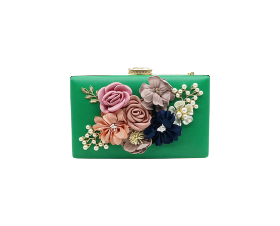 green clutch with flowers