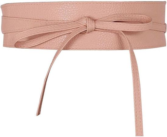 Ayliss Women Soft Leather Obi Belt Self Tie Wrap Cinch Belt,Nude Pink at Amazon Women’s Clothing store
