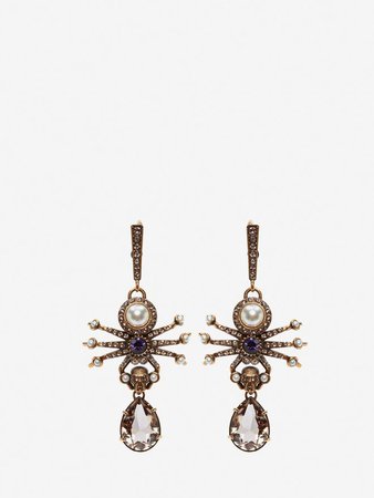 Women's Antique Gold Spider Earrings | Alexander McQueen