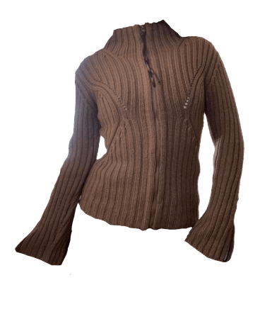 brown ribbed zip sweater