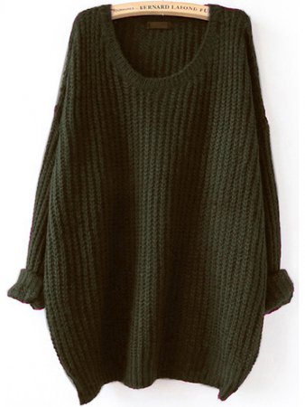 Olive Green Drop Shoulder Textured Sweater