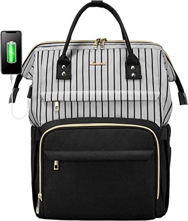LOVEVOOK Laptop Backpack Women Teacher Backpack Nurse Bags, 15.6 Inch Womens Work Backpack Purse Waterproof Anti-theft Travel Back Pack with USB Port (Black-Pinstripe) : Electronics