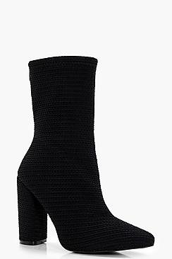 Lilly Woven Cylinder Heel Sock Boots