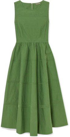 Paneled Cotton And Silk-blend Midi Dress - Green