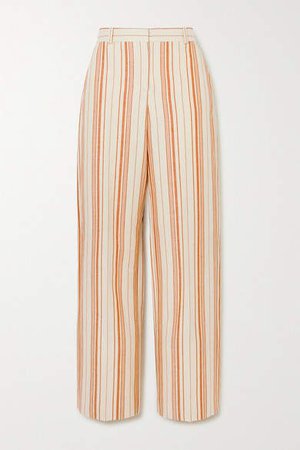 Striped Cotton-blend Straight-leg Pants - Coral