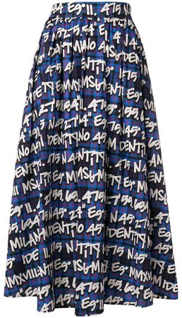 MSGM graffiti plaid A-line midi skirt