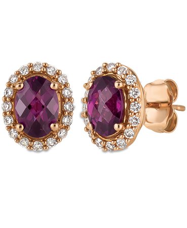 Le Vian 14k Rose Gold Raspberry Rhodolite Garnet and Diamond Stud Earrings