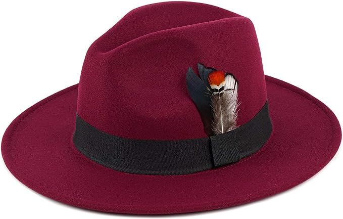 FADACHY Classic Fedora Hat for Men & Women Wide Brim Felt Hat Panama Dress Hat Burgundy Red Fedora, L Large XL at Amazon Men’s Clothing store