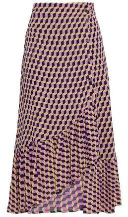 Ruffled Printed Crepe Midi Skirt