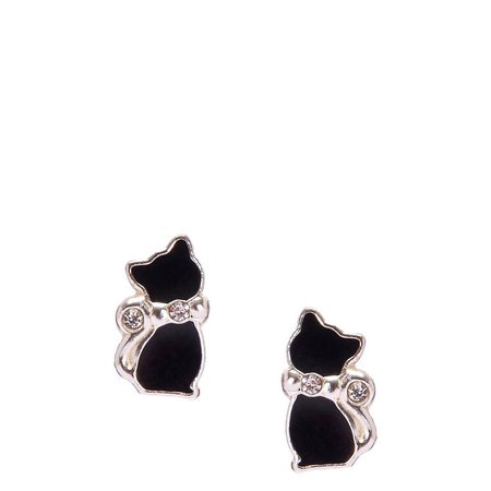 Sterling Silver Crystal Black Cat Earrings | Claire's US