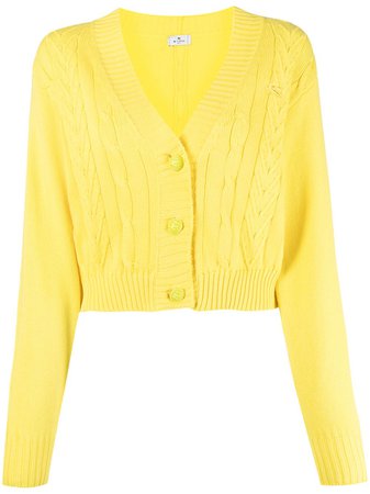 Shop yellow Etro cable-knit cotton cardigan with Express Delivery - Farfetch