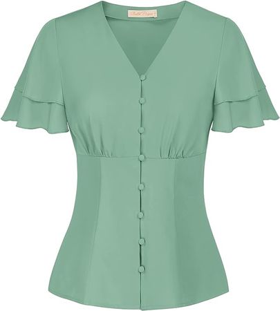 Belle Poque Plus Size Green Blouse Spring Summer 1950s Vintage Shirts for Women 2XL at Amazon Women’s Clothing store
