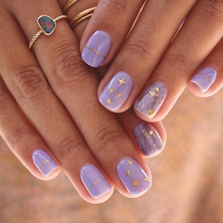 Lilac Nails w/ Gold Stickers