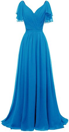 Yexinbridal Ruffle Sleeves V-Neck Chiffon Bridesmaid Dress Long Fomal Evening Gowns Black 2 at Amazon Women’s Clothing store