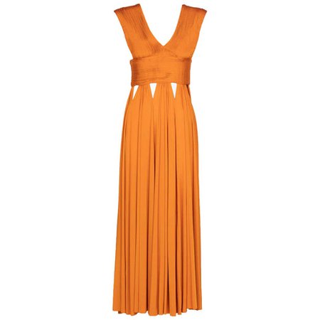 Givenchy Orange Jersey Leather Cut-Out Maxi Dress, 2014 For Sale at 1stdibs