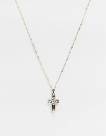 ASOS DESIGN necklace with crystal set cross pendant in gold tone | ASOS