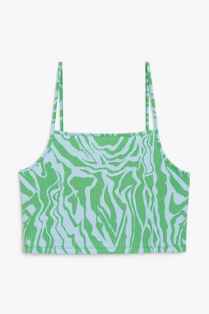 Crop top with spaghetti straps - Blue and green swirl print - Tanktops - Monki SE
