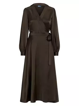 Shop Polo Ralph Lauren Satin Midi Wrap Dress | Saks Fifth Avenue