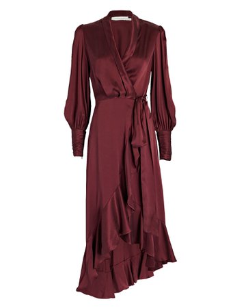 ZIMMERMANN Silk Wrap Dress In Burgundy | INTERMIX®