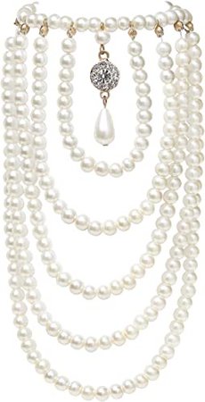 BABEYOND Vintage 1920s Pearl Shoulder Chain Roaring 20s Bridal Body Chain for Great Gatsby Themed Party Wedding Costume