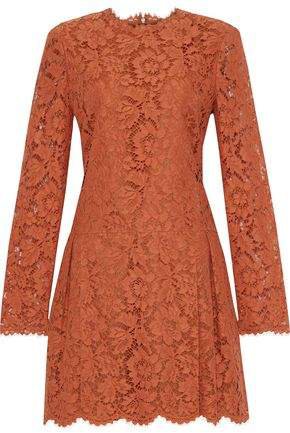 Pleated Cotton-blend Corded Lace Mini Dress