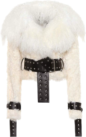 monse shearling jacket with grommeted black leather cuff and belt details