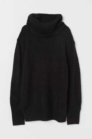 Knit Turtleneck Sweater - Black