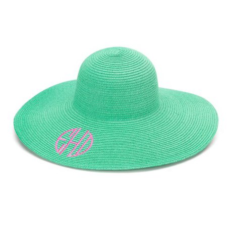 Mint Floppy Beach Hat w/Pink Monogram | Zazzle.com