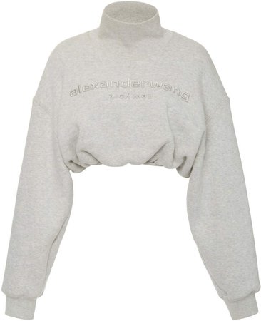 Embroidered Cropped Cotton Mock-Neck Sweatshirt Size: