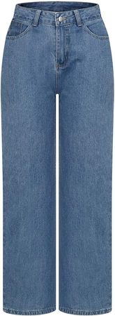 XIAOBU Women's Straight Jeans High Waist Loose Denim Pants Pocket Button Zipper Solid Casual Wide-Leg Trousers at Amazon Women's Jeans store