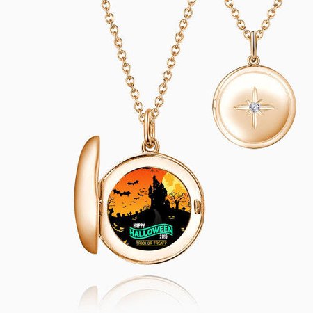 Halloween Star Printing Locket Necklace Rose Gold Plated