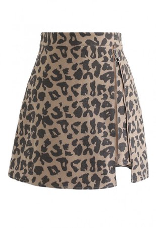 Leopard Print Zipper Mini Skirt in Sand - NEW ARRIVALS - Retro, Indie and Unique Fashion