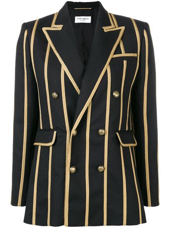 Saint Laurent braided stripe blazer black & gold 552511Y221W - Farfetch