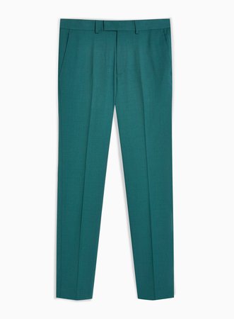 Topman Green Skinny Fit Suit Trousers
