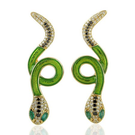 Shop 18Kt Gold Diamond Snake Emerald Stud Earring Enamel Jewelry - On Sale - Free Shipping Today - Overstock - 29071923