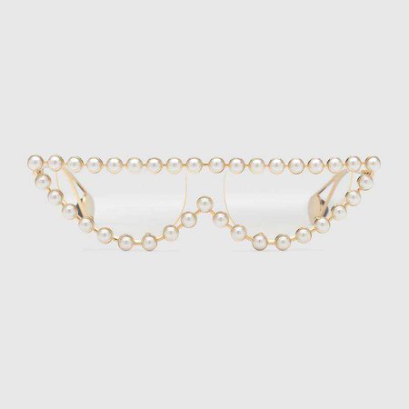 Cat eye metal glasses with pearls - Gucci Women's Cat Eye 530133I03308899