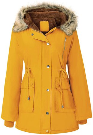 Amazon.com: Womens Hooded Warm Winter Coats with Faux Fur Lined Outwear Jacket Yellow S: Clothing