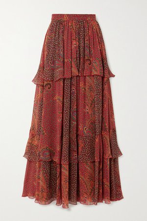 Tiered Paisley-print Silk-crepon Maxi Skirt