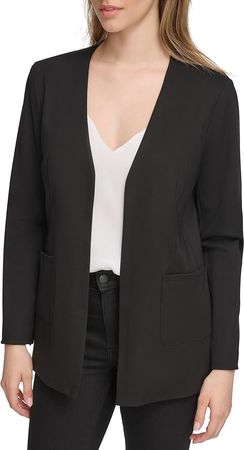 Calvin Klein Women's Lightweight Ponte V Neck Utilitarian Pockets Jacket (Standard and Plus Size) at Amazon Women’s Clothing store