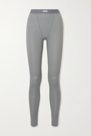 Cotton Collection Ribbed Cotton-blend Jersey Leggings - Pacific