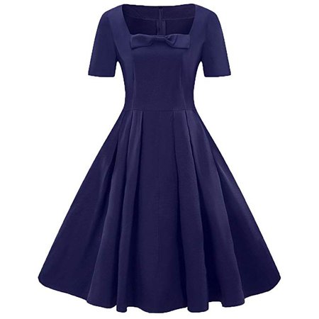 Ez-sofei Women's 1940s Vintage Square Neck Bowknot Cocktail Swing Tea Dress at Amazon Women’s Clothing store: