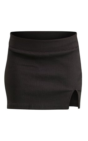 Black Rib Split Hem Micro Mini Skirt | PrettyLittleThing USA